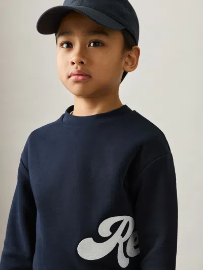 Reiss Navy Grover 9-13 Yrs Cotton-blend Logo Script Sweatshirt
