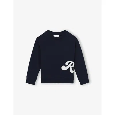 REISS NAVY GROVER LOGO SCRIPT COTTON-BLEND SWEATSHIRT 9