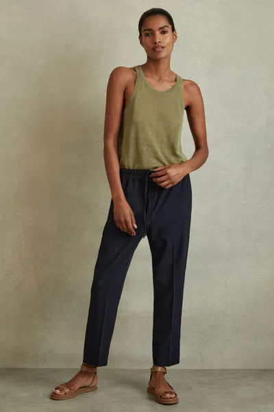 Reiss Navy Tapered Pull On Trousers
