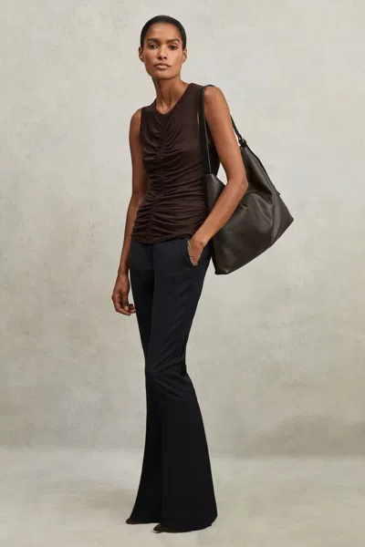 Reiss Navy Petite Wool-blend Tailored Flared Suit Trousers