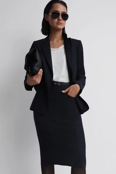 Reiss Navy Tailored Pencil Skirt