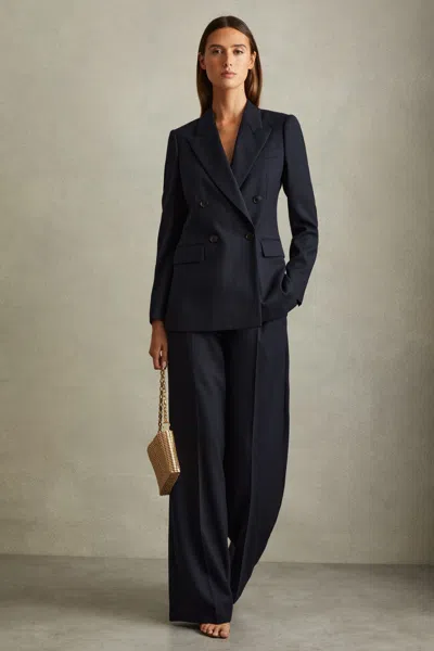 Reiss Navy Textured Double Breasted Suit Blazer