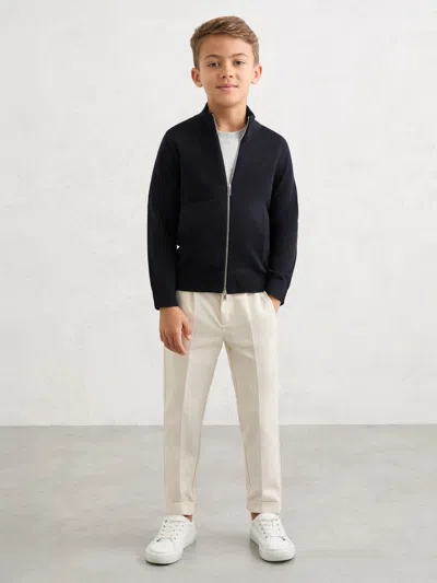 Reiss Navy Hampshire 3-9 Yrs Wool-blend Zip-through Cardigan In Black