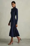 Reiss Navy Hannah Round Neck Ribbed Midi Dress In Navy