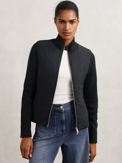 Reiss Navy Hansel Hybrid Quilted Zip-through Knit Jacket