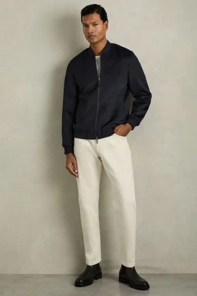 Reiss Navy Harlan Brushed Wool-blend Bomber Jacket