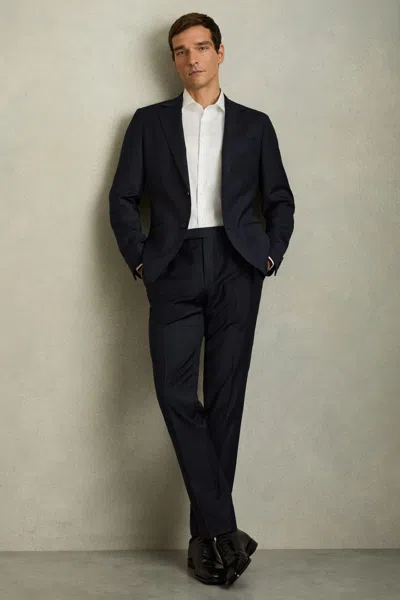 Reiss Navy Slim-fit Wool-blend Textured Tailored Trousers