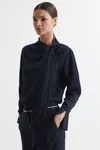 Reiss Hazel Tie-neck Woven-blend Top In Navy