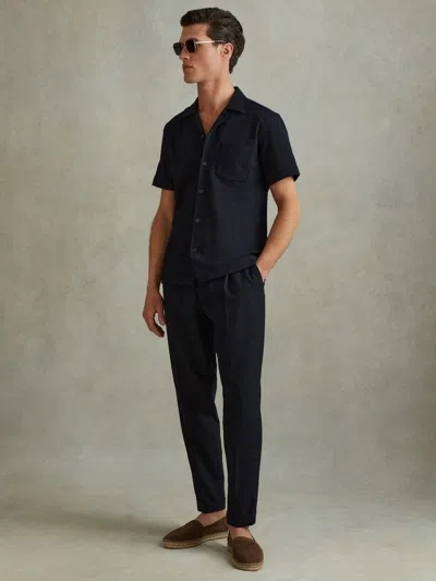 Reiss Navy Herringbone Cuban Collar Shirt
