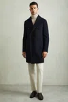 Reiss Navy Herringbone Wool Blend Herringbone Twill Overcoat In Navy Herringbone