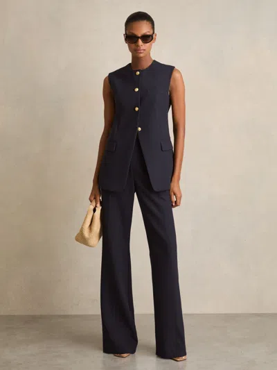 Reiss Navy High-neck Longline Waistcoat