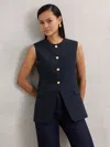 Reiss Womens Dark Blue Athena Round-neck Long-line Stretch-denim Waistcoat In Blue