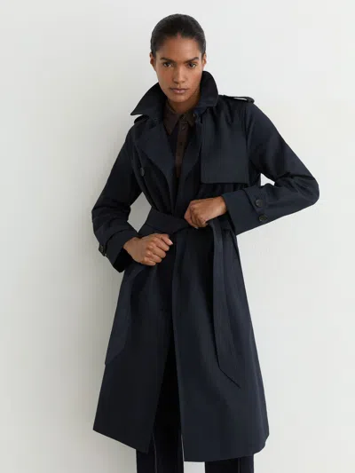 Reiss Navy Hooded Insert Trench Coat
