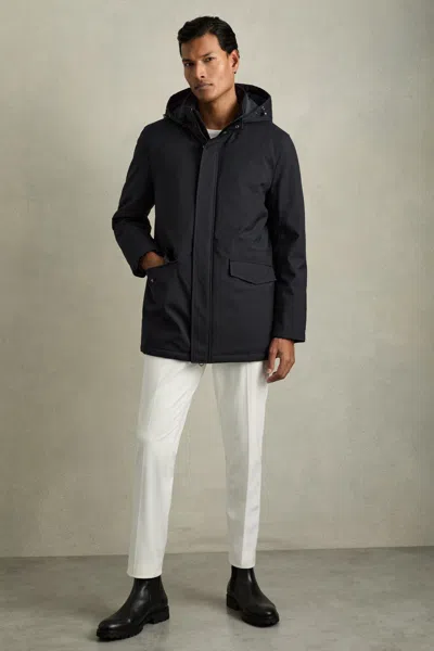 Reiss Navy Hooded Zip-through Padded Jacket