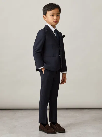 Reiss Navy Hope 9-13 Yrs Wool-blend Single-breasted Suit Blazer In Blue