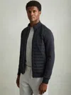 Shop Reiss Navy Hybrid Quilt And Interlock Jersey Zip-through Jacket
