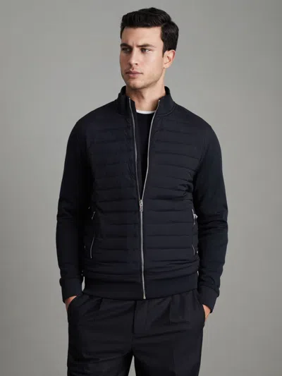 Reiss Navy Hybrid Quilt And Knit Zip-through Jacket