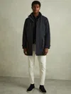 Reiss Navy Hybrid Removable Funnel Neck Overcoat In Black