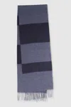 Reiss Mens Navy/ Indigo Melange York Stripe-pattern Wool And Cashmere-blend Scarf