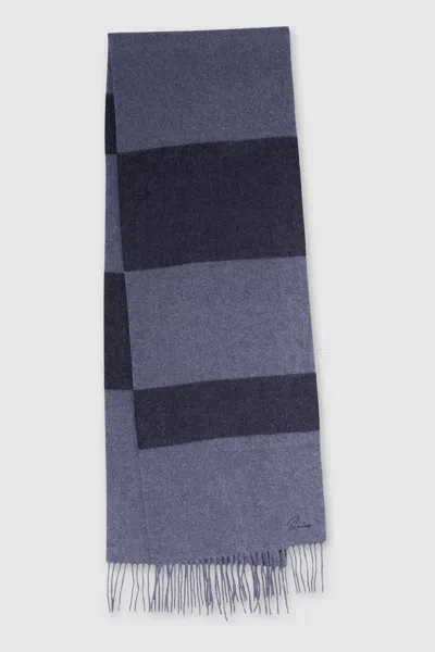 Reiss Mens Navy/ Indigo Melange York Stripe-pattern Wool And Cashmere-blend Scarf In Navy/ Indigo Melange