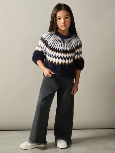 Reiss Navy Indy 4-9 Yrs Fairisle Jumper With Alpaca Wool And Cashmere