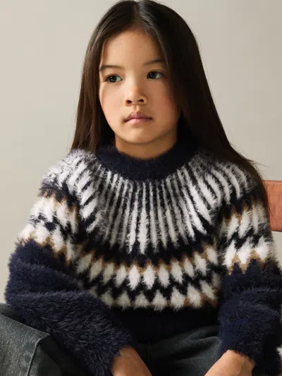 Reiss Navy 9-13 Yrs Fairisle Pattern Jumper With Wool