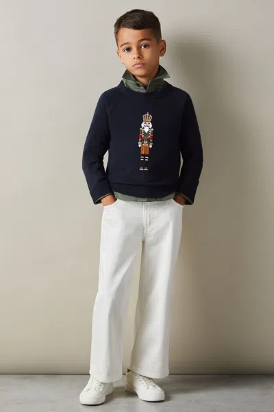Reiss Navy Intarsia Knit Nutcracker Jumper In Navy