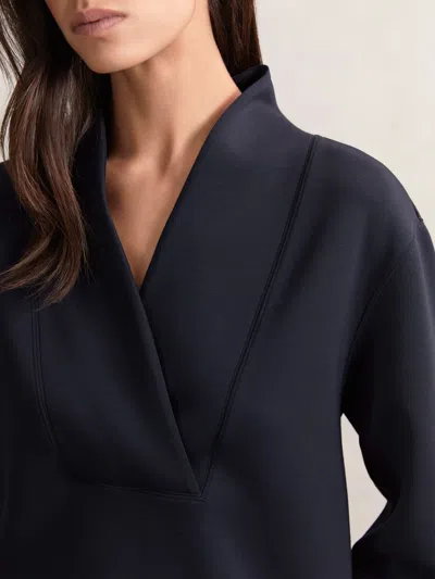 Reiss Navy Interlock Shawl-neck Sweatshirt With Modal In Blue