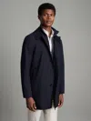 Reiss Navy Jacket With Removable Funnel-neck Insert In Blue