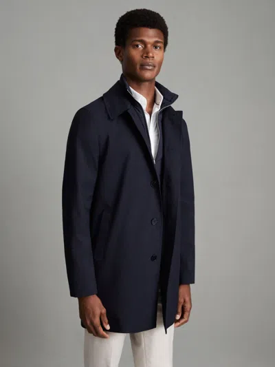 Reiss Navy Jacket With Removable Funnel-neck Insert In Blue