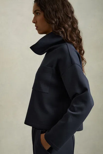 Reiss Navy Jersey Funnel-neck Sweatshirt