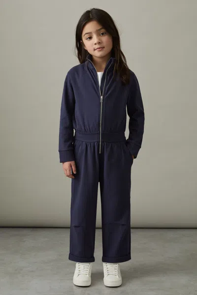 Reiss Navy Nala 4-9 Yrs Jersey High Collar Jumpsuit