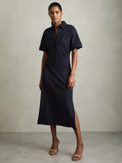 Reiss Navy Jersey Open-collar Bodycon Dress