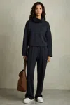 Reiss Navy Interlock Jersey Pintuck Drawstring Joggers In Navy