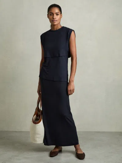 Reiss Navy Jersey Straight Maxi Skirt In Blue