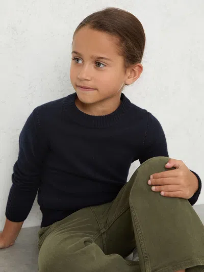 Reiss Navy 3-9 Yrs Wool-blend Open-stitch Jumper With Cashmere In Multi