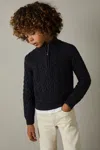 Reiss Navy Junior Cabled Knitted Zip Neck Jumper With Cotton And Wool