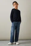 Reiss Navy 4-9 Yrs Contrast Stitch Wool Blend Crew Neck Jumper