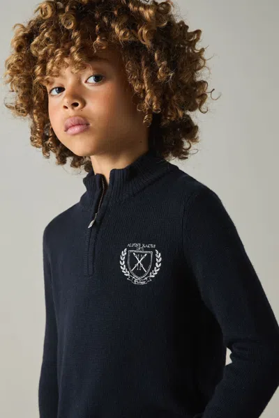 Reiss Navy Junior Embroidered Jumper With Cashmere Wool And Cotton