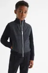 Reiss Navy Junior Hybrid Zip Through Quilted Jacket