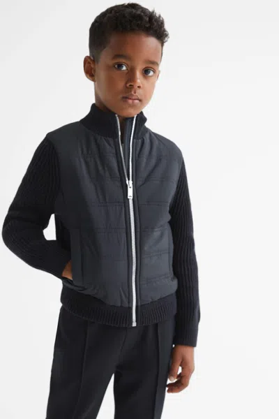 Reiss Navy Junior Hybrid Zip Through Quilted Jacket In Blue