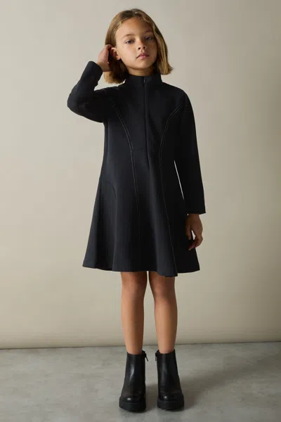 Reiss Navy Kelly 9-13 Yrs Jersey Contrast-stitch Flared Dress