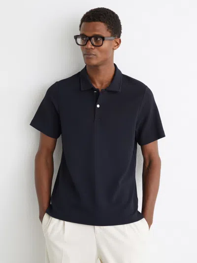 Reiss Navy Textured Half-button Polo Shirt In Blue