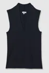 REISS NAVY KIMMY KNITTED SLEEVELESS V-NECK VEST