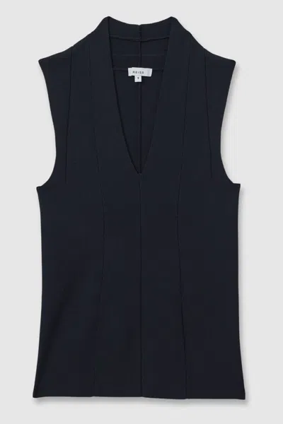Reiss Navy Knitted Sleeveless V-neck Vest In Navy