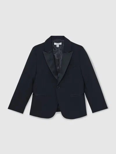 Reiss Kids' Navy Knightsbridge B Tuxedo Satin Single Breasted Blazer In Blue