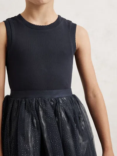 Reiss Navy Knit-bodice Tulle Dress In Blue