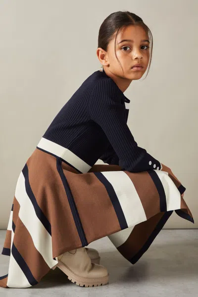Reiss Navy Knitted Colourblock Asymmetric Dress