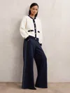 Reiss Navy Knitted Side-stripe Wide-leg Trousers In Blue