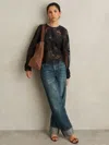 Reiss Womens Navy Emilia Flared-cuff Lace Blouse In Black
